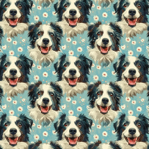 PRE ORDER - Border Collie Floral Blue - Fabric