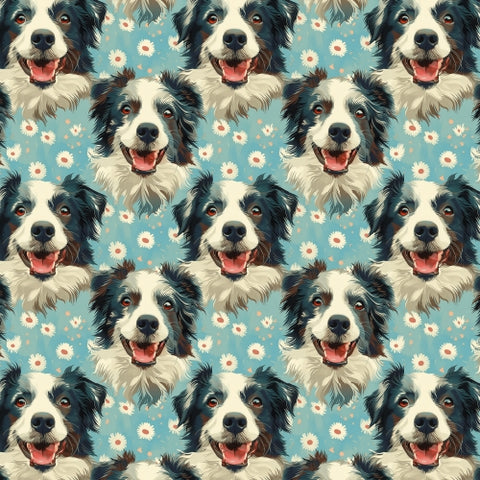 PRE ORDER - Border Collie Floral Blue - Fabric