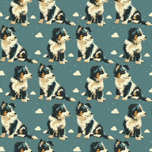 PRE ORDER - Border Collie Pups Blue Clouds - Fabric