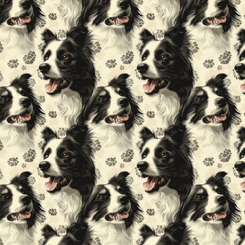 PRE ORDER - Border Collie Sketch and Paws - Fabric