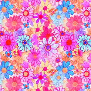 PRE ORDER - Bright Retro Watercolour Floral - Fabric