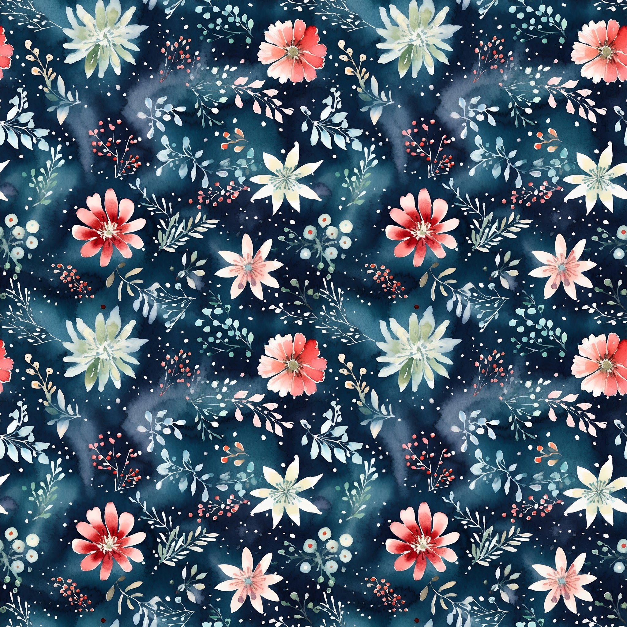 PRE ORDER - Christmas Floral Navy - Fabric