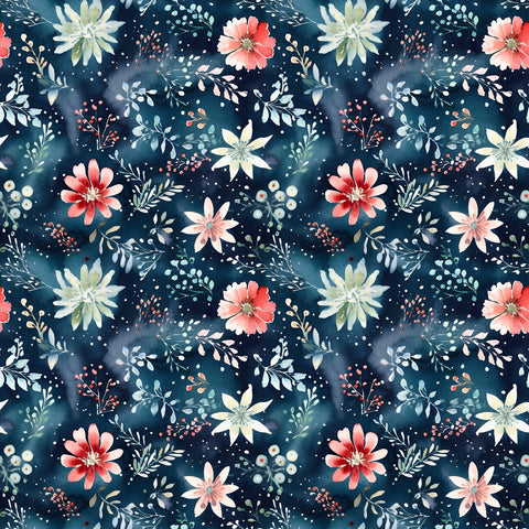 PRE ORDER - Christmas Floral Navy - Fabric