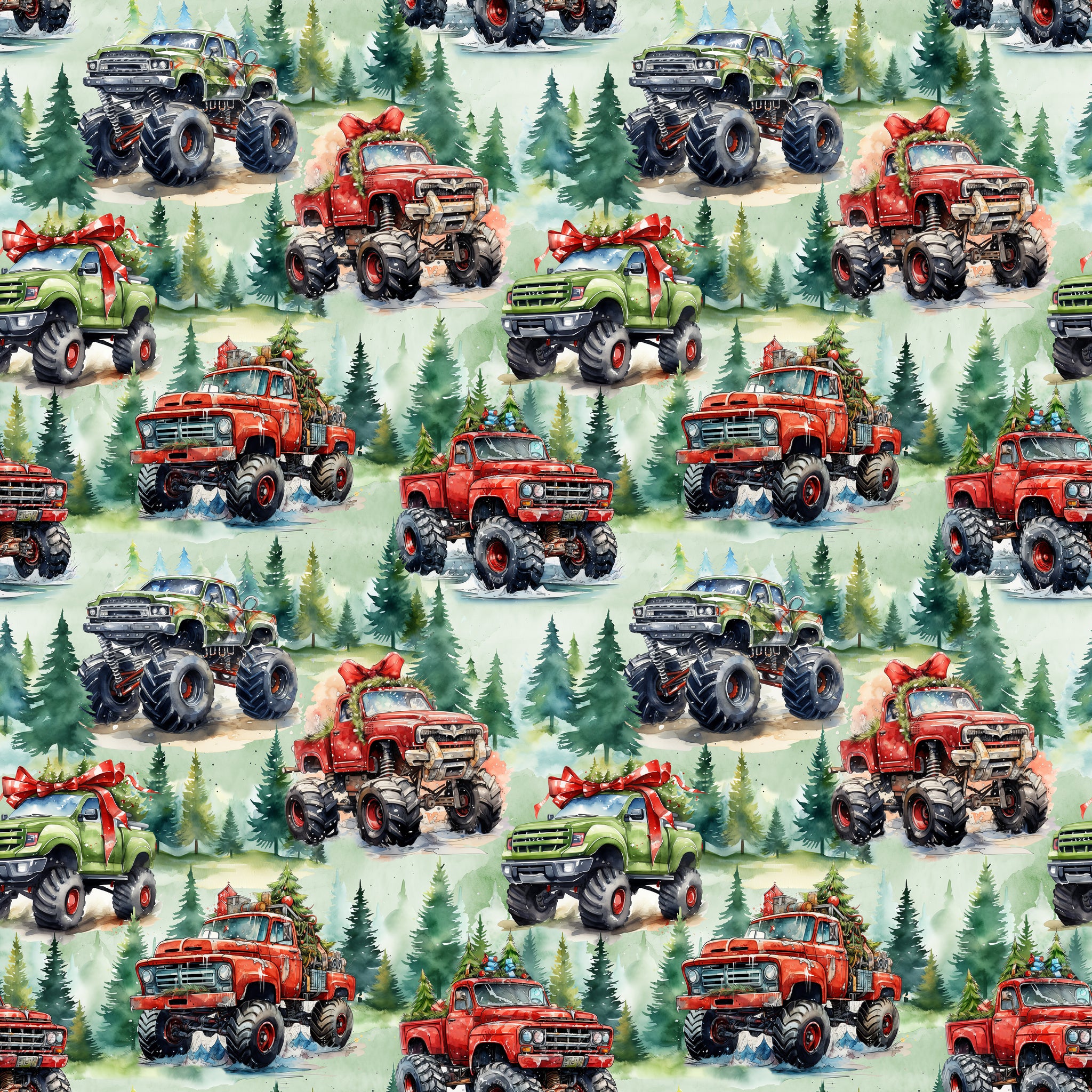 PRE ORDER - Christmas Monster Trucks - Fabric