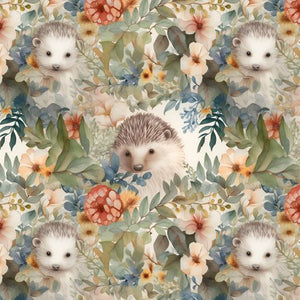 PRE ORDER - Cute Watercolour Floral Hedgehogs - Fabric