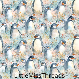 PRE ORDER - Cute Watercolour Penguins - Fabric - Fabric from [store] by Little Miss Threads - 