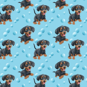 PRE ORDER - Dachshunds Pups and Balls Blue - Fabric