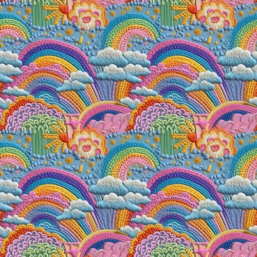 PRE ORDER - Faux Embroidered Rainbows - Fabric