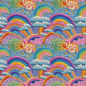 PRE ORDER - Faux Embroidered Rainbows - Fabric