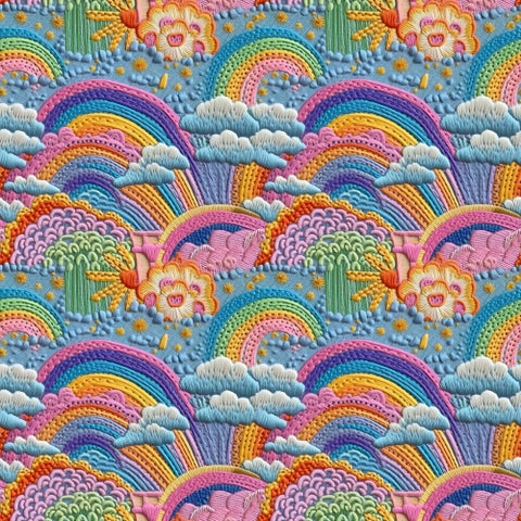 PRE ORDER - Faux Embroidered Rainbows - Fabric