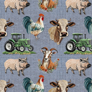 PRE ORDER - Faux Embroidery Farm Animals - Fabric