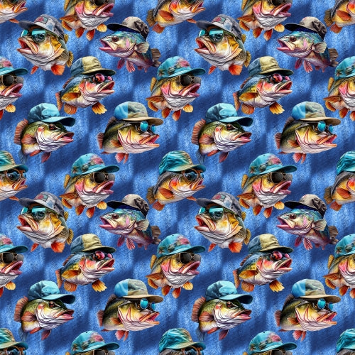 PRE ORDER - Fishing Fish with Hats - Fabric