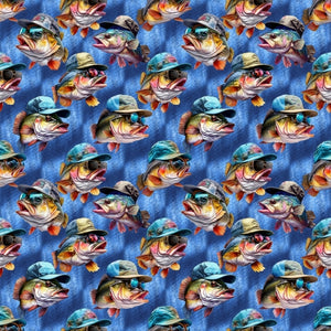 PRE ORDER - Fishing Fish with Hats - Fabric