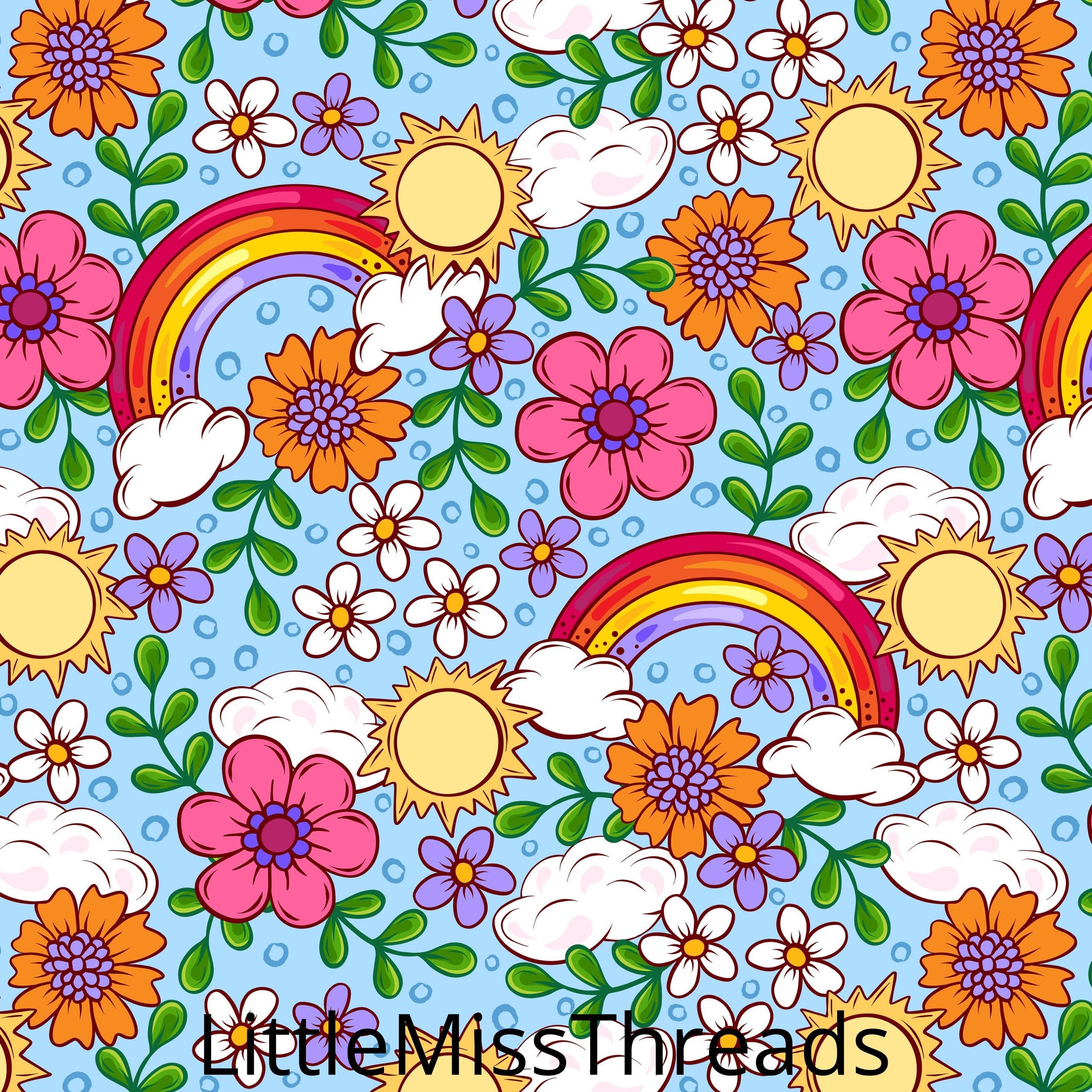 PRE ORDER - Floral Rainbow Sun Blue - Fabric - Fabric from [store] by Little Miss Threads - 