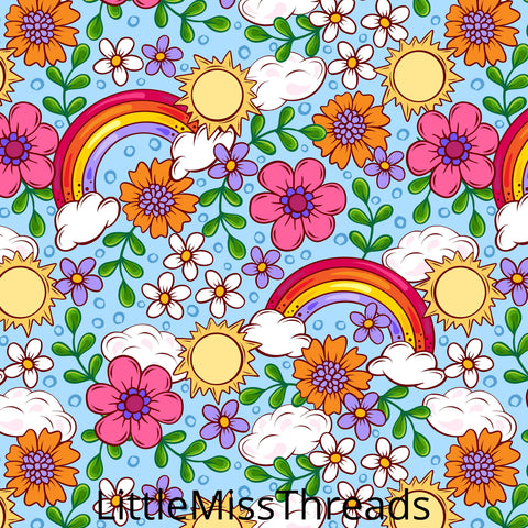 PRE ORDER - Floral Rainbow Sun Blue - Fabric - Fabric from [store] by Little Miss Threads - 