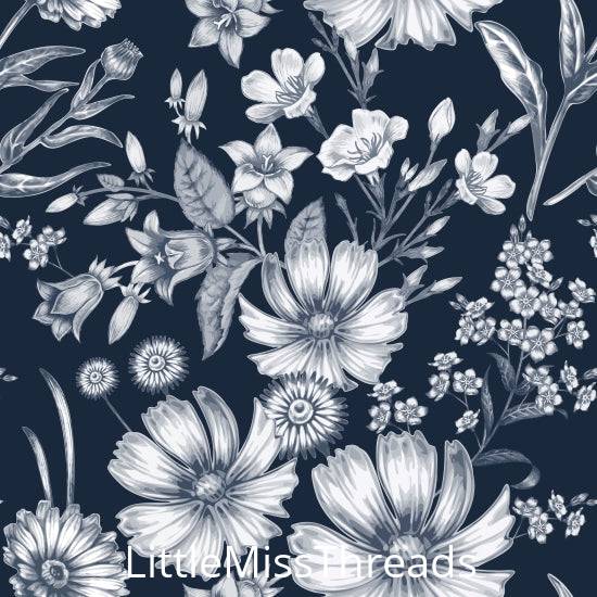 PRE ORDER - Floral Sketch Blue - Fabric - Fabric from [store] by Little Miss Threads - 