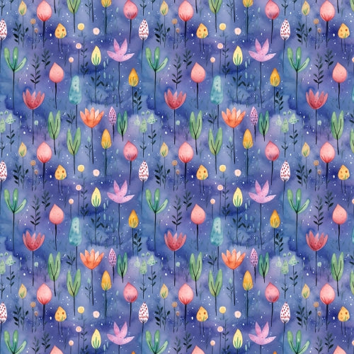 PRE ORDER - Floral Watercolour Blue Background - Fabric