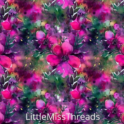 PRE ORDER - Flowers Watercolor Green Lilac - Fabric - Fabric from [store] by Little Miss Threads - 