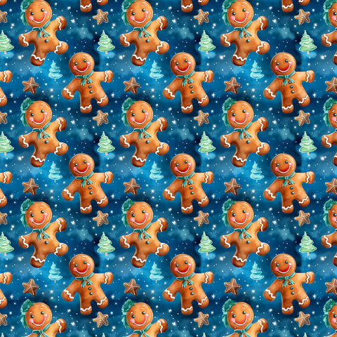 PRE ORDER - Gingerbread Man Blue Sky - Fabric