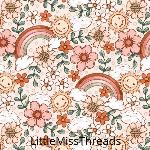 PRE ORDER - Groovy Rainbow Floral Smiling Sun - Fabric - Fabric from [store] by Little Miss Threads - 