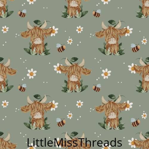 PRE ORDER - Highland Cow Daisy Bee - Fabric - Fabric from [store] by Little Miss Threads - 