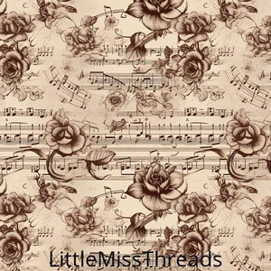 PRE ORDER - Musical Notes and Flowers - Fabric - Fabric from [store] by Little Miss Threads - 