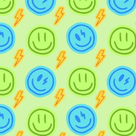 PRE ORDER - Neon Smiley Faces Green - Fabric