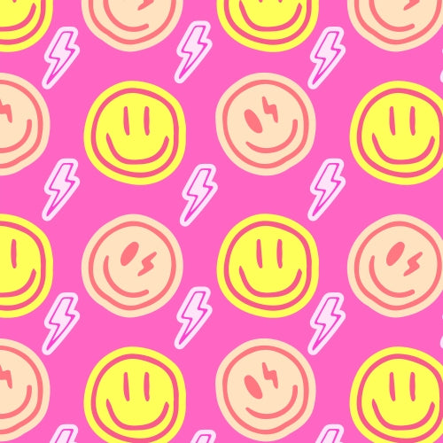 PRE ORDER - Neon Smiley Faces Pink - Fabric