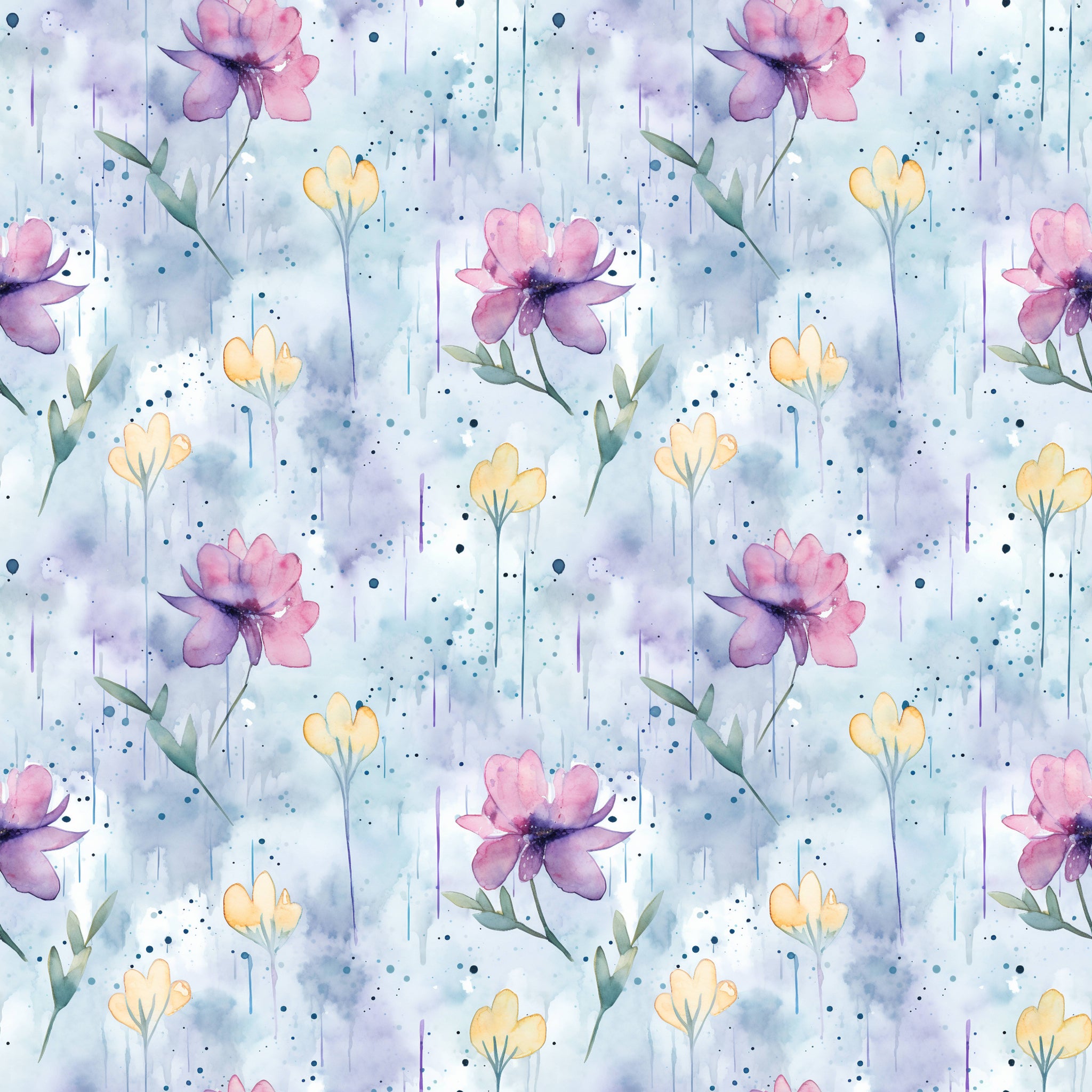 PRE ORDER - Pale Blue Watercolour Floral - Fabric