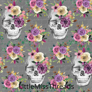 PRE ORDER - Vintage Skulls Grey - Fabric - Fabric from [store] by Little Miss Threads - 