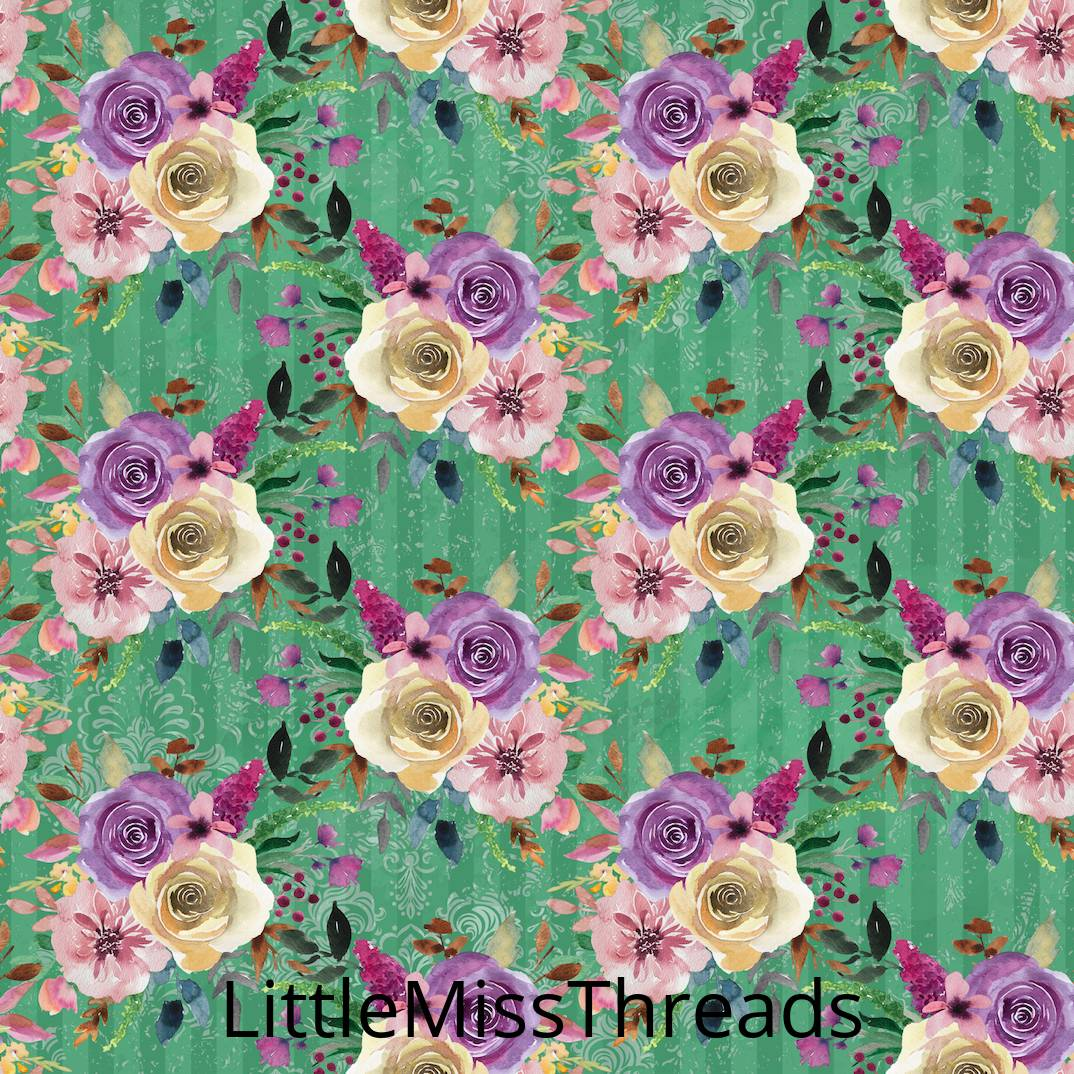 PRE ORDER - Vintage Skulls Green Floral - Fabric - Fabric from [store] by Little Miss Threads - 