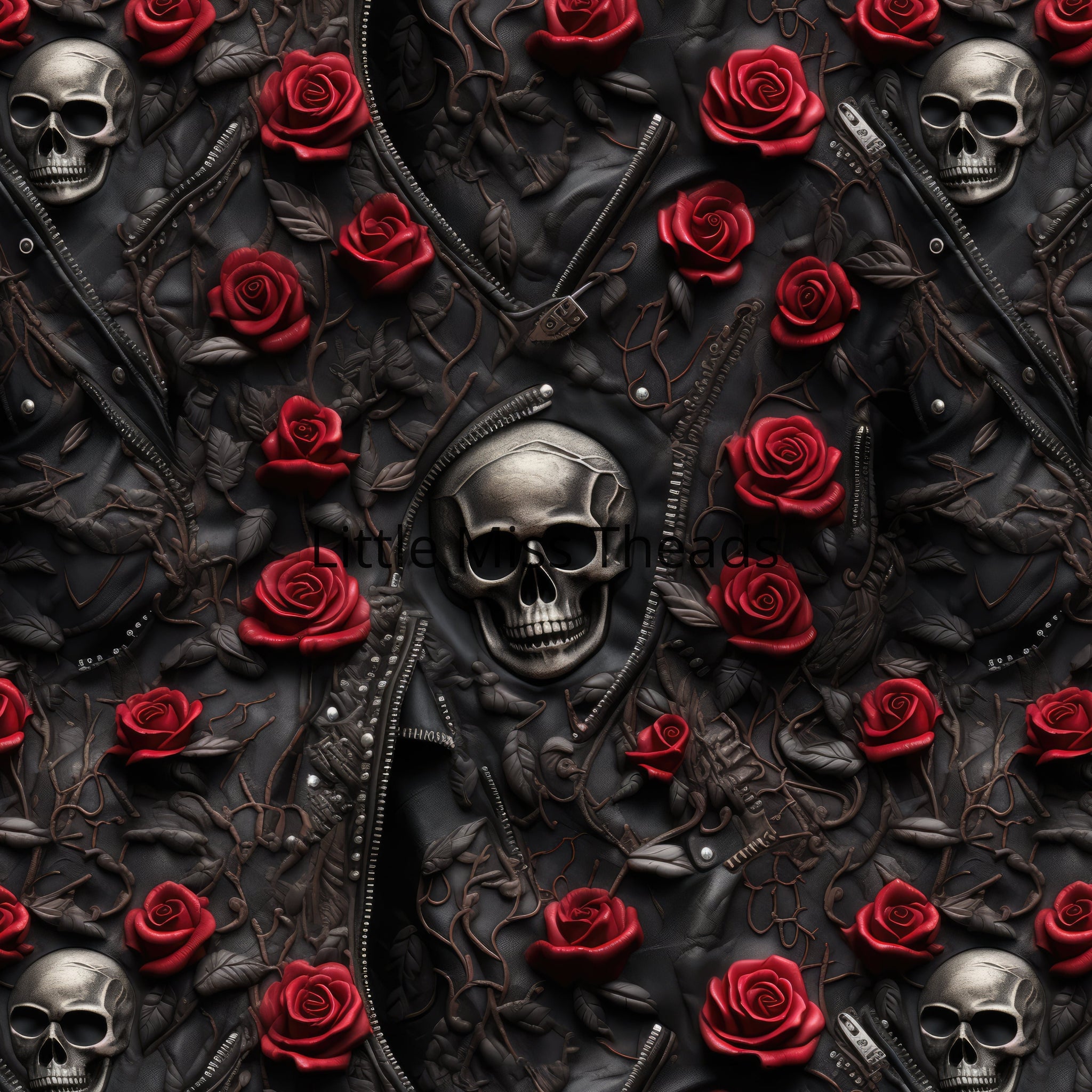 PRE ORDER - Skulls and Roses Dark - Fabric