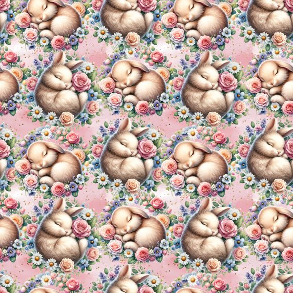 PRE ORDER - Sleeping Bunnies Floral Pink - Fabric