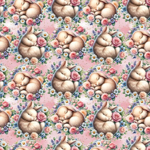 PRE ORDER - Sleeping Bunnies Floral Pink - Fabric