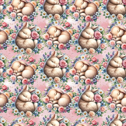 PRE ORDER - Sleeping Bunnies Floral Pink - Fabric