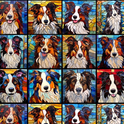 PRE ORDER - Stained Glass Border Collies - Fabric