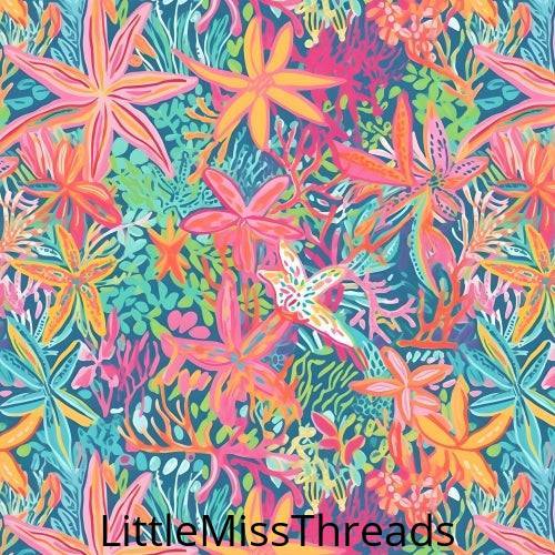 PRE ORDER - Starfish Beach Theme Floral - Fabric - Fabric from [store] by Little Miss Threads - 