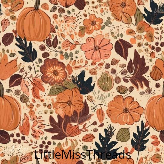 PRE ORDER - Vintage Pumpkin Floral Halloween - Fabric - Fabric from [store] by Little Miss Threads - Halloween