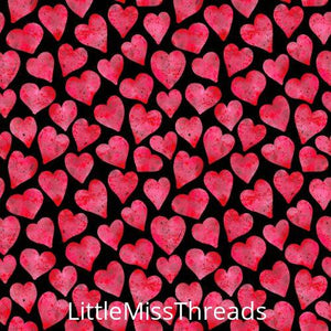 PRE ORDER - Watercolour Hearts on Black - Fabric - Fabric from [store] by Little Miss Threads - 