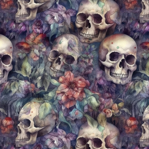 PRE ORDER - Watercolour Painted Skulls - Fabric