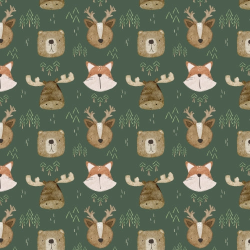 PRE ORDER - Woodland Forest Animals Green - Fabric