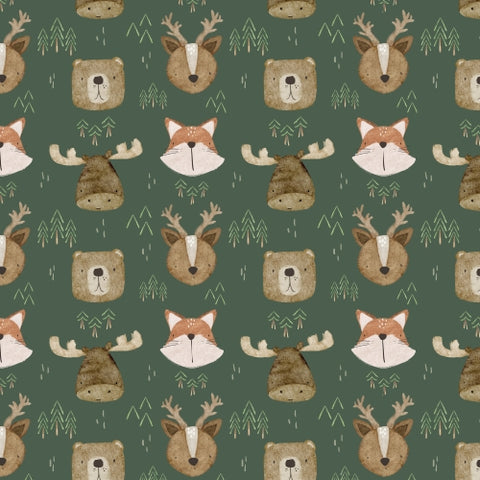 PRE ORDER - Woodland Forest Animals Green - Fabric