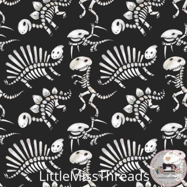 PRE ORDER - Dinosaur Bones Charcoal Small - Fabric - Fabric from [store] by Little Miss Threads - 