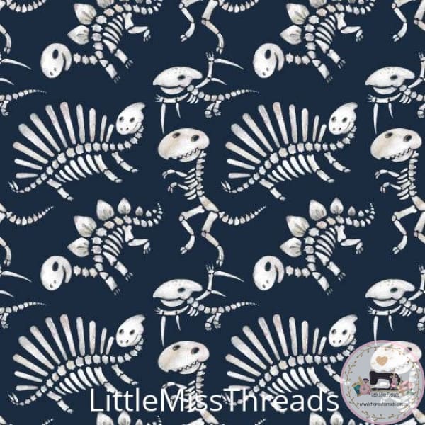 PRE ORDER - Dinosaur Bones Dark Blue Small - Fabric - Fabric from [store] by Little Miss Threads - 