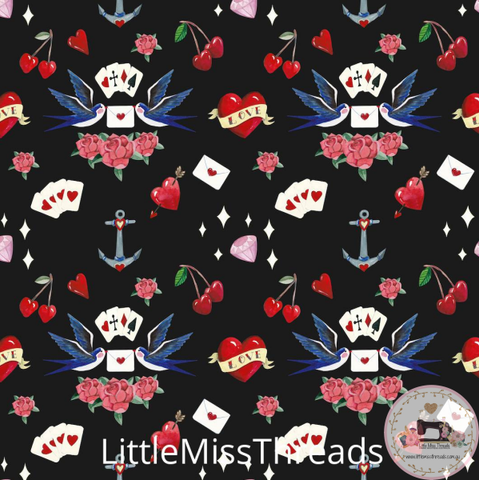 PRE ORDER - 50s Tattoo Sparrow Black - Fabric - Fabric from [store] by Little Miss Threads - 