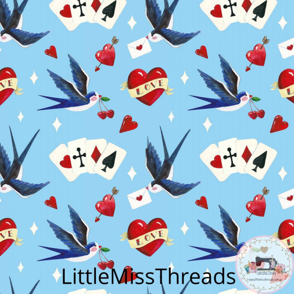 PRE ORDER - 50s Tattoo Sparrow Blue - Fabric - Fabric from [store] by Little Miss Threads - 