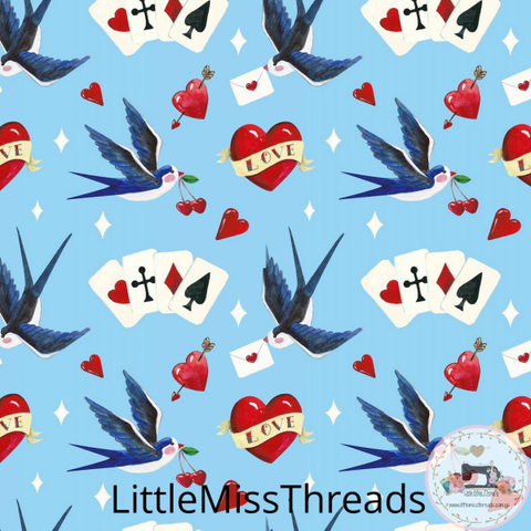 PRE ORDER - 50s Tattoo Sparrow Blue - Fabric - Fabric from [store] by Little Miss Threads - 