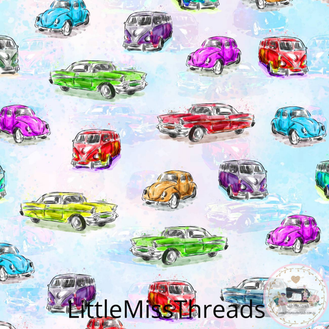 PRE ORDER - 50s Watercolour Cars - Fabric - Fabric from [store] by Little Miss Threads - 