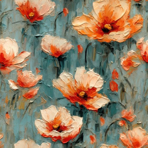 PRE ORDER - Aged Oil Paint Flowers 12 - Fabric Fabric