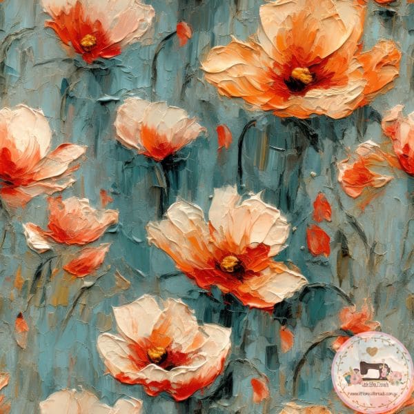 PRE ORDER - Aged Oil Paint Flowers 12 - Fabric Fabric